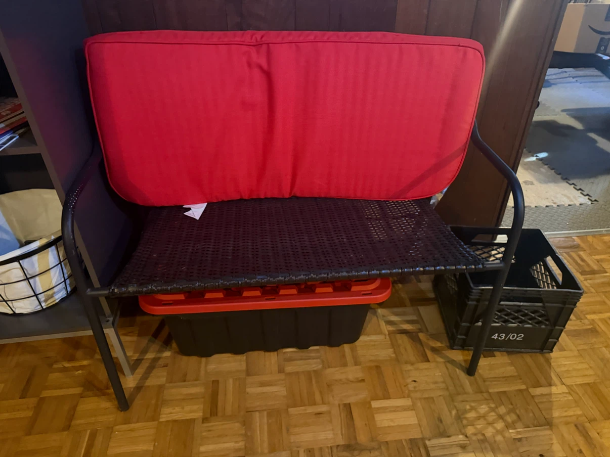 Outdoor Bench with Red Cushion - photo 2