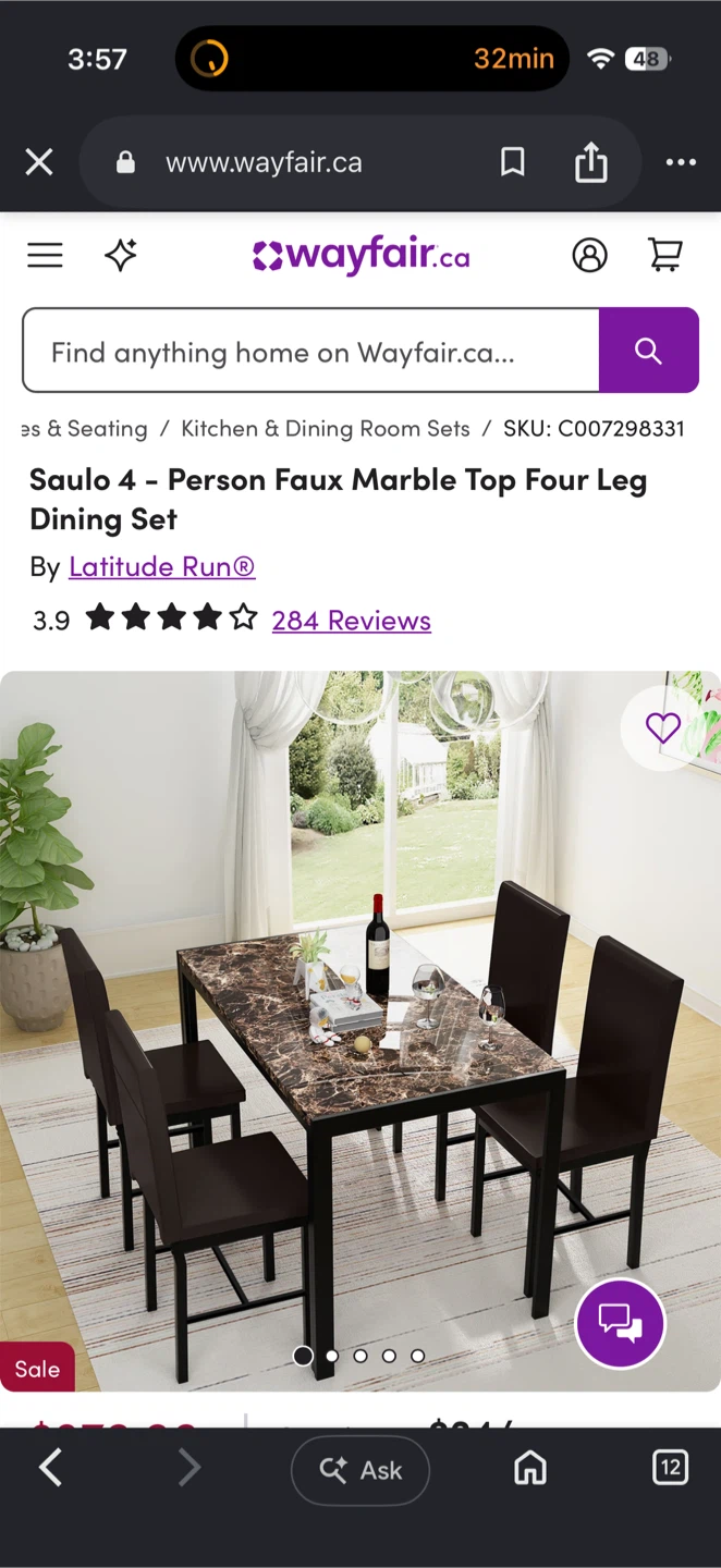 Latitude Run Faux Marble Top Dining Set - 4 Chairs