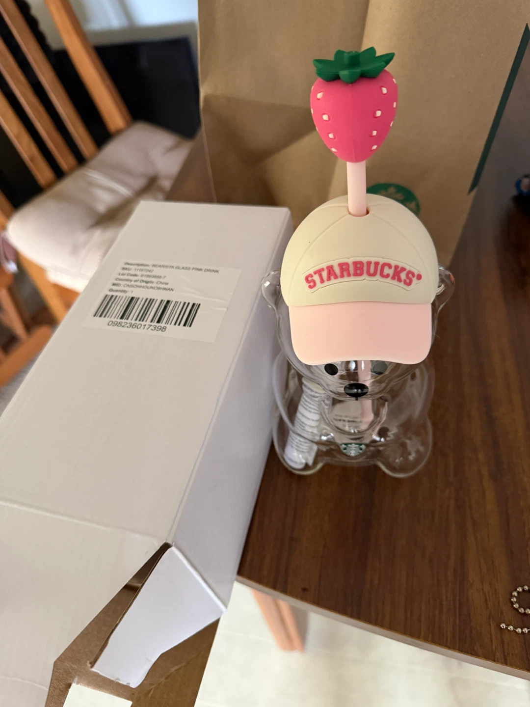 Starbucks Bear Glass Tumbler with Strawberry Straw (Bearista) - photo 2