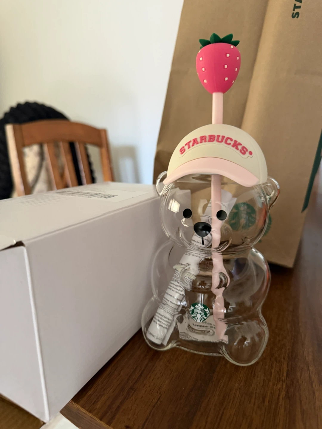 Starbucks Bear Glass Tumbler with Strawberry Straw (Bearista) - photo 3