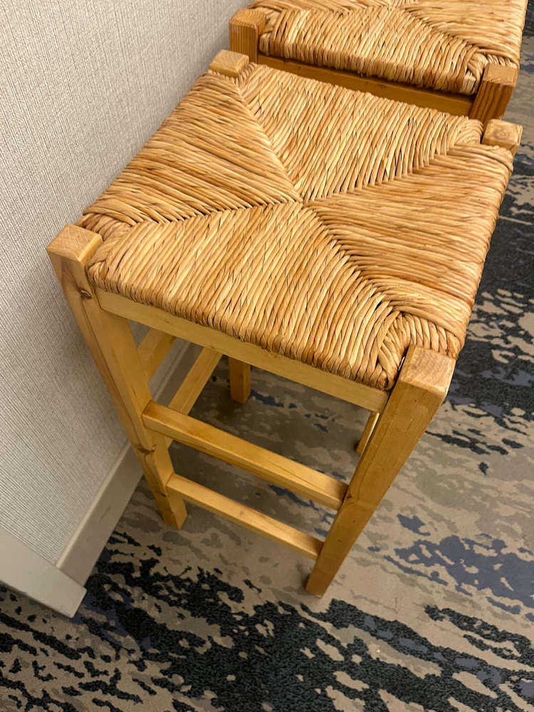 Set of 2 Wooden Bar Stools with Woven Seats - photo 4