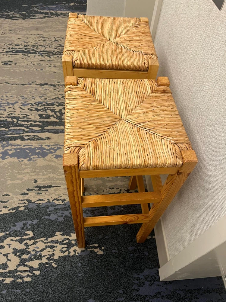 Set of 2 Wooden Bar Stools with Woven Seats - photo 5