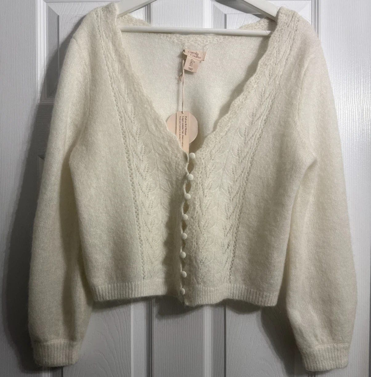 Camila Coelho Cream Scalloped Knit Cardigan - photo 3