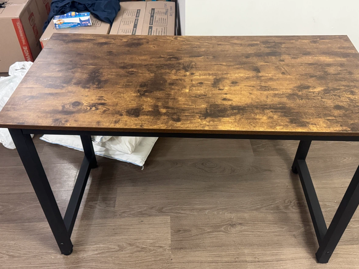 Rustic Wood Grain Desk with Black Metal Frame