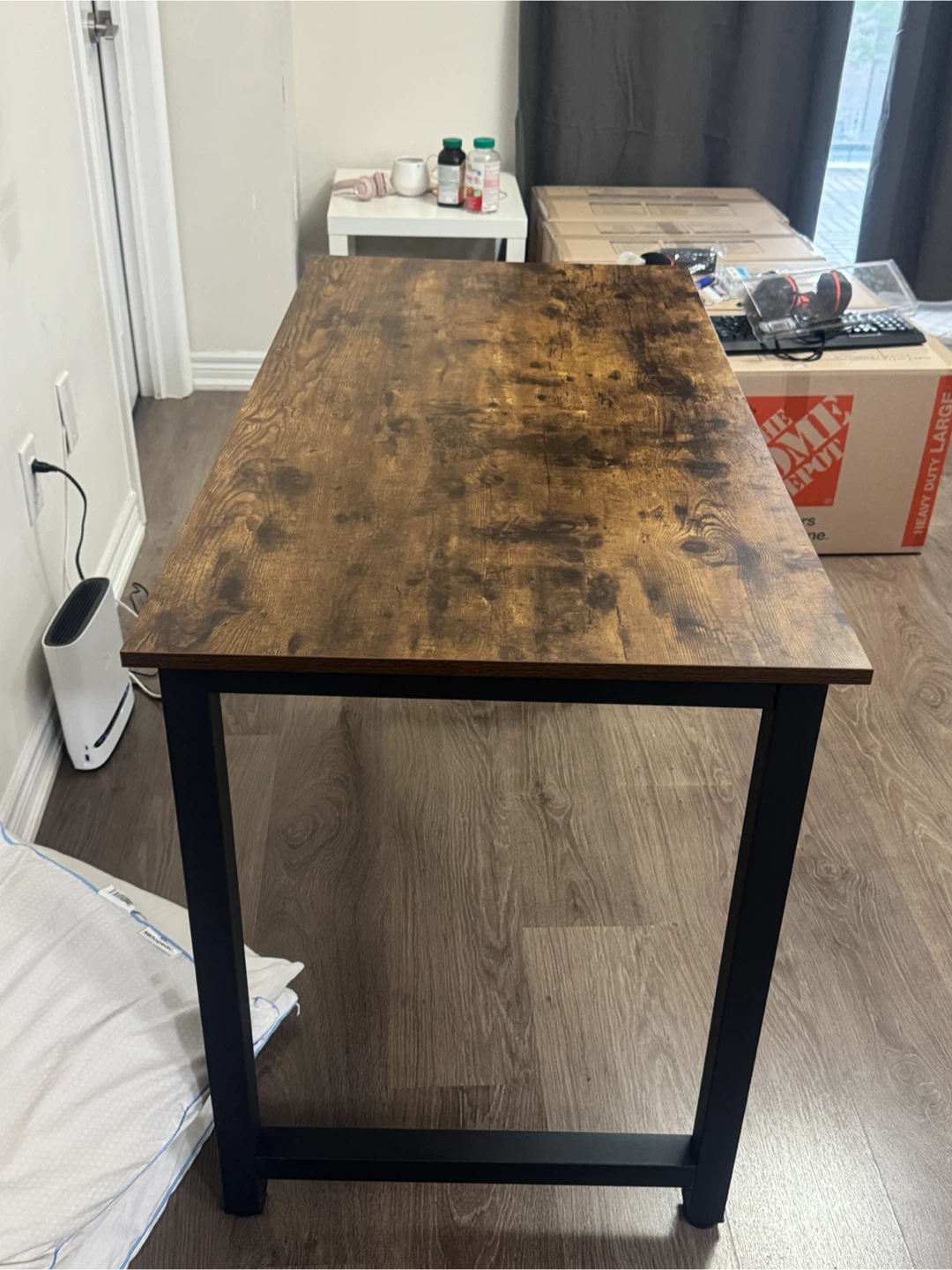 Rustic Wood Grain Desk with Black Metal Frame - photo 2
