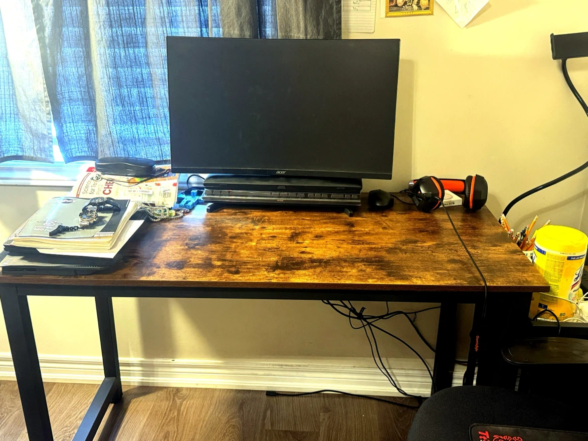 Rustic Wood Grain Desk with Black Metal Frame - photo 3