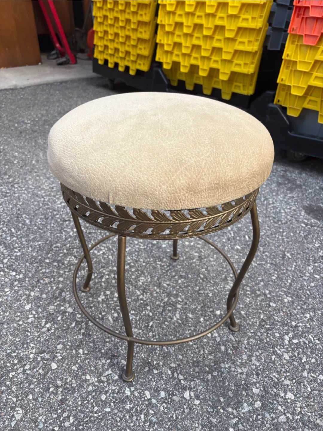 Free delivery Used Vintage Vanity Stool with Leaf Accent