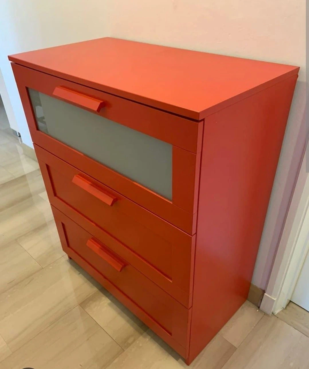 Orange 3-Drawer Dresser with Frosted Glass