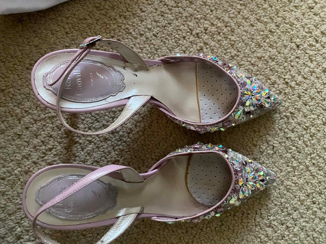 René Caovilla Women's Pink Embellished Heels