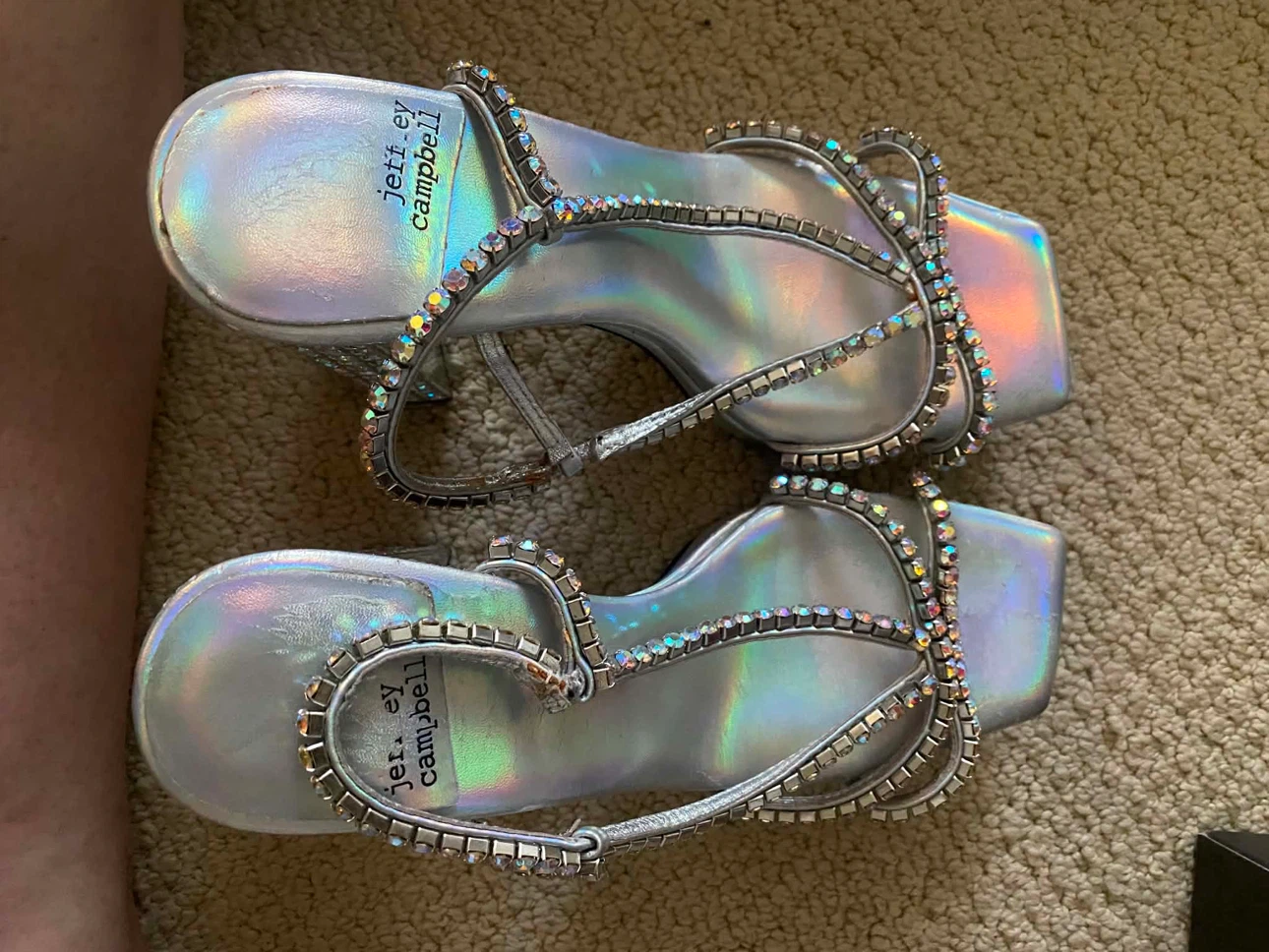 Jeffrey Campbell Silver Iridescent Heels with Rhinestones