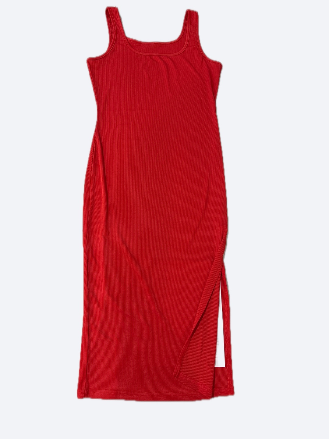Ribbed Red Tank Dress with Side Slit