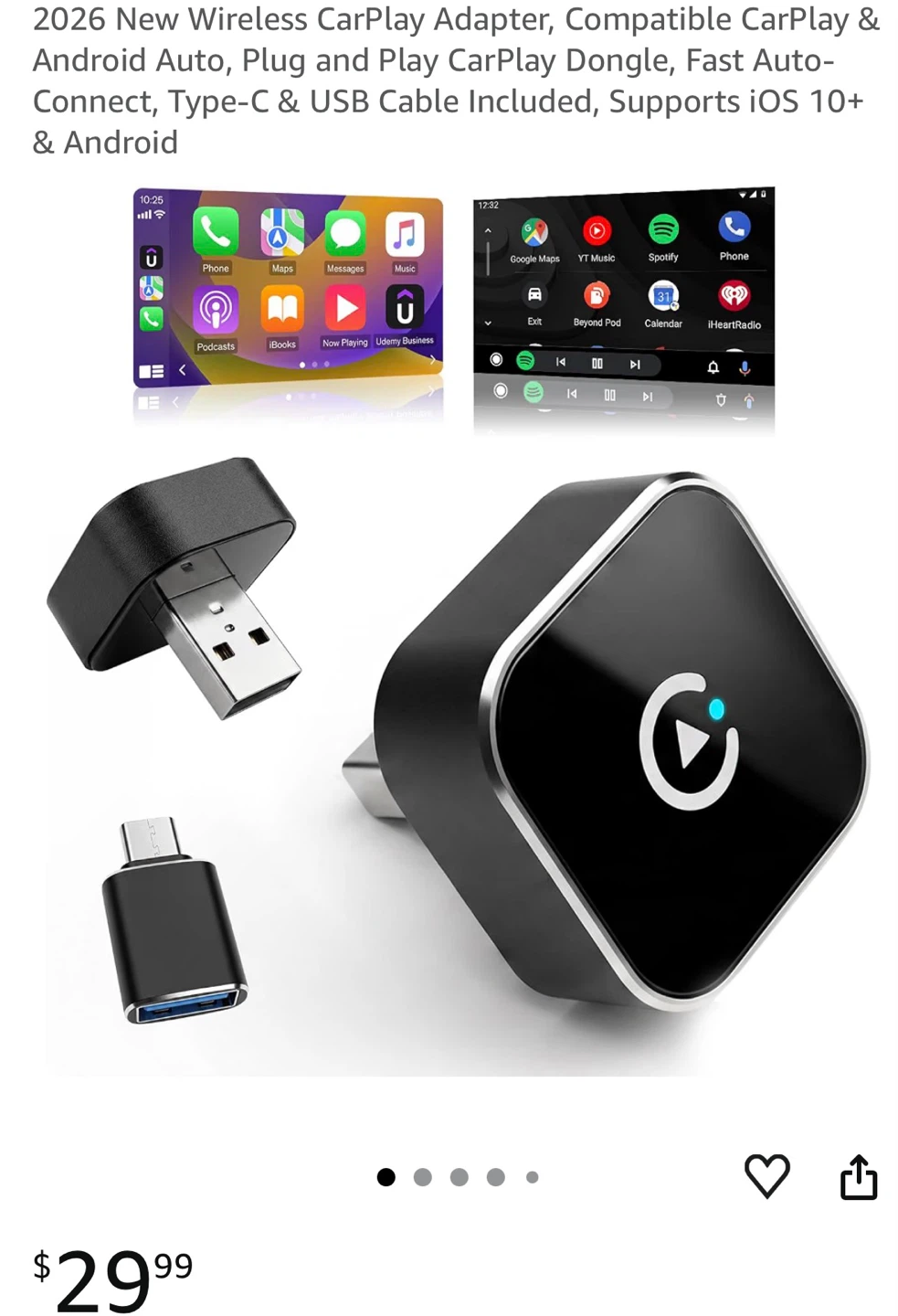 Wireless CarPlay & Android Auto Adapter Dongle