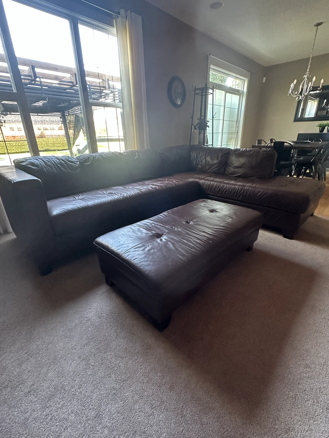 Leather sectional and ottoman