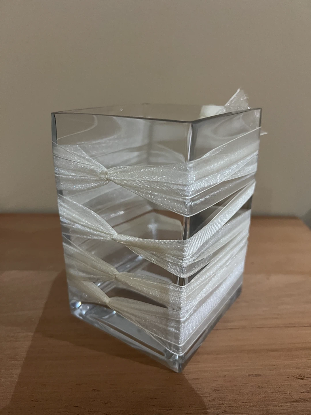 Clear Square Vase with White Ribbon - photo 5