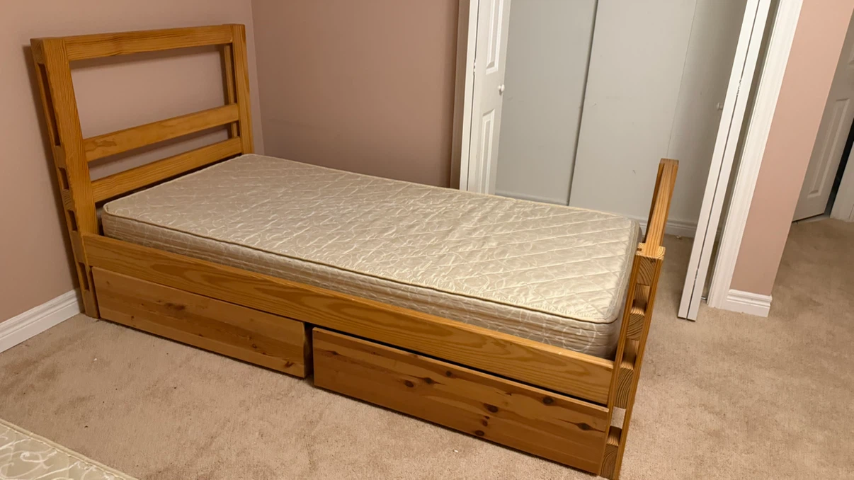 Wooden Twin Bed Frame with Drawers
