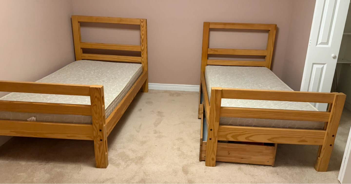 Wooden Twin Bed Frame with Drawers - photo 3