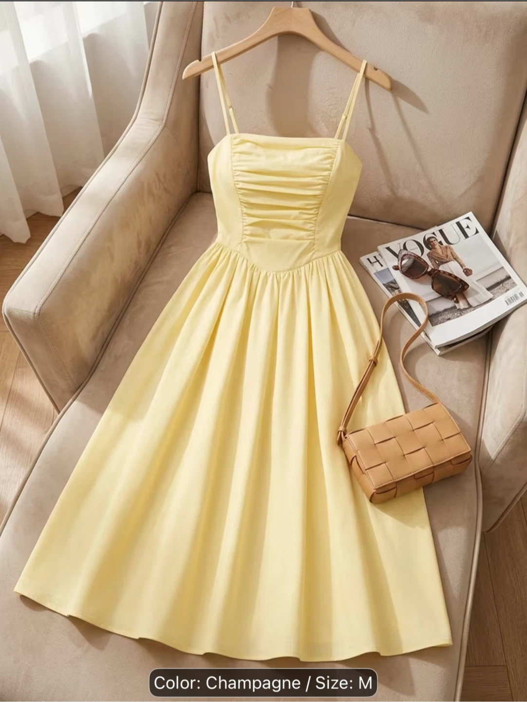 Yellow Smocked Camisole Dress - Size M - photo 3