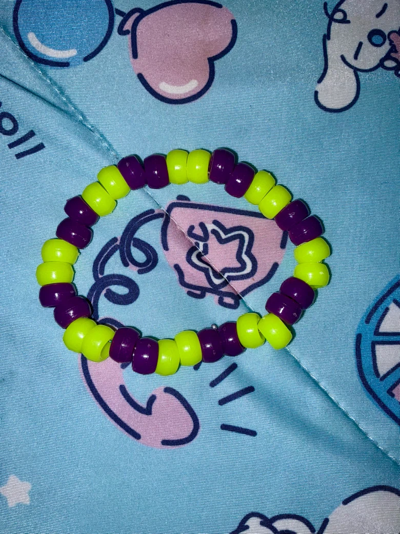 Purple and Neon Yellow Beaded Bracelet