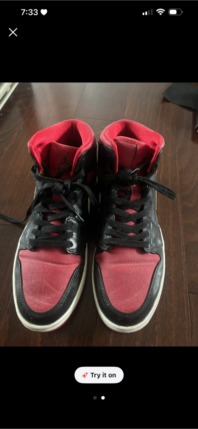 Air Jordan 1 Mid Black Red Sneakers - photo 2