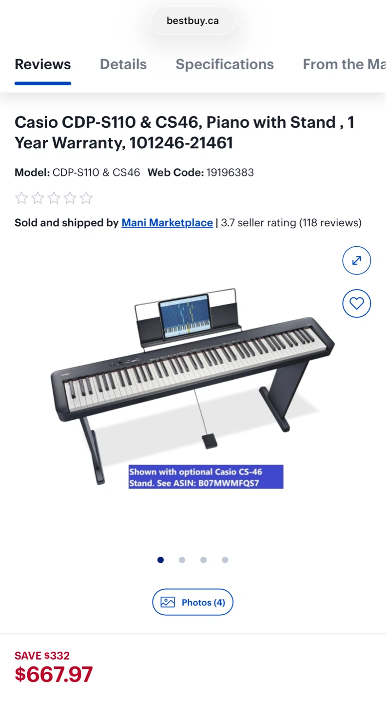 Casio CDP-S110 Digital Piano with Bench - photo 4