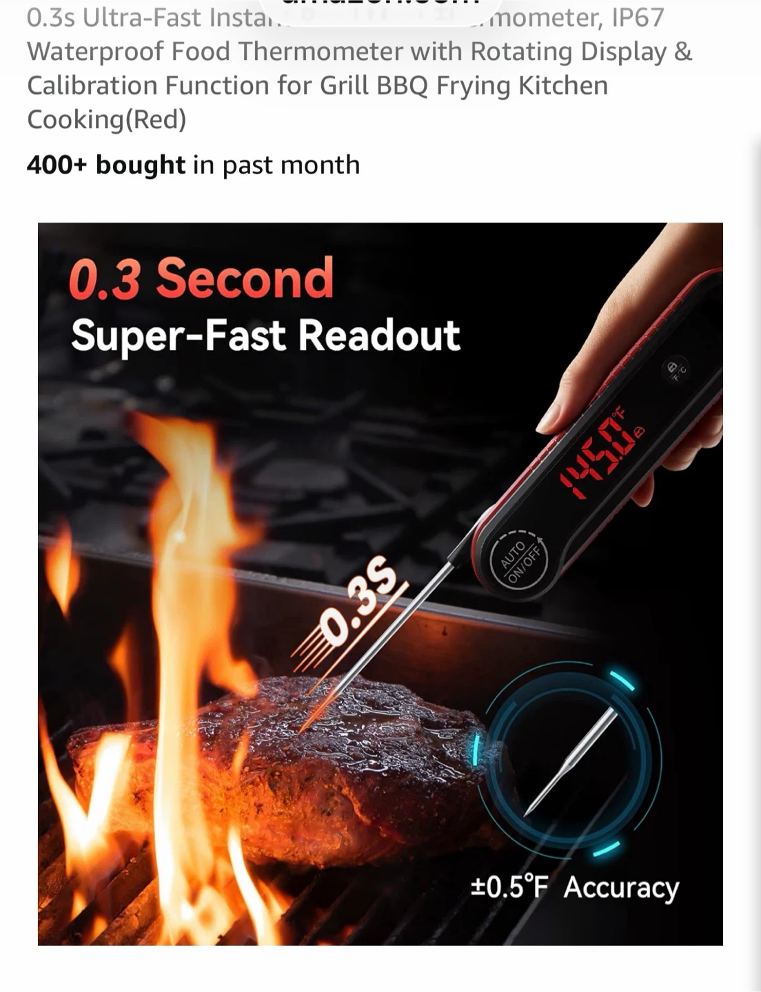 Waterproof Food Thermometer with Rotating Display & Calibration - photo 2