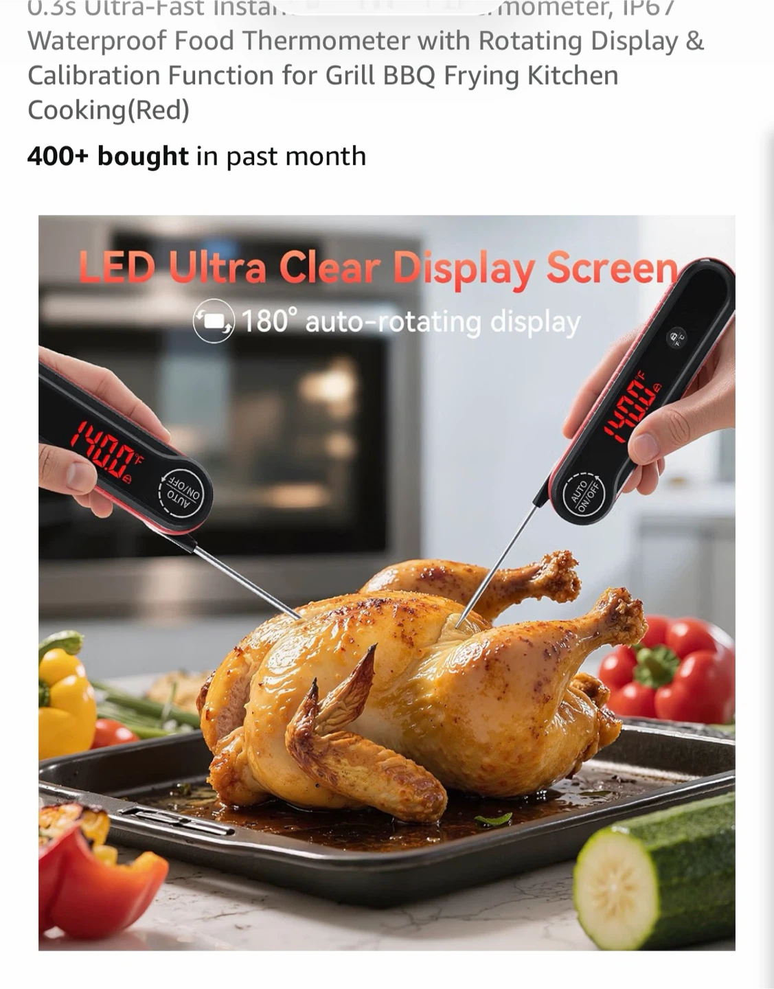 Waterproof Food Thermometer with Rotating Display & Calibration - photo 3
