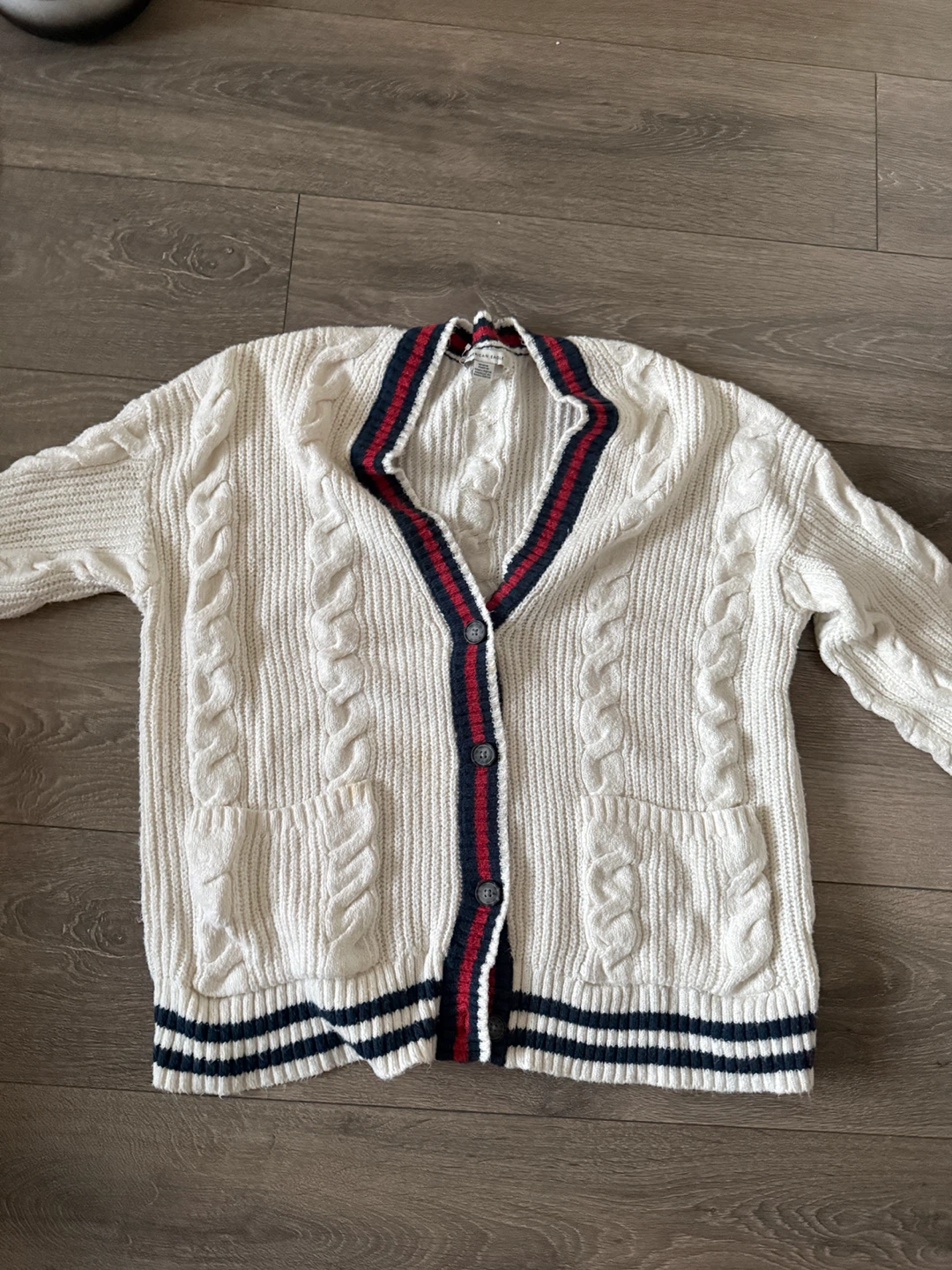 American Eagle Cream Cable Knit Cardigan