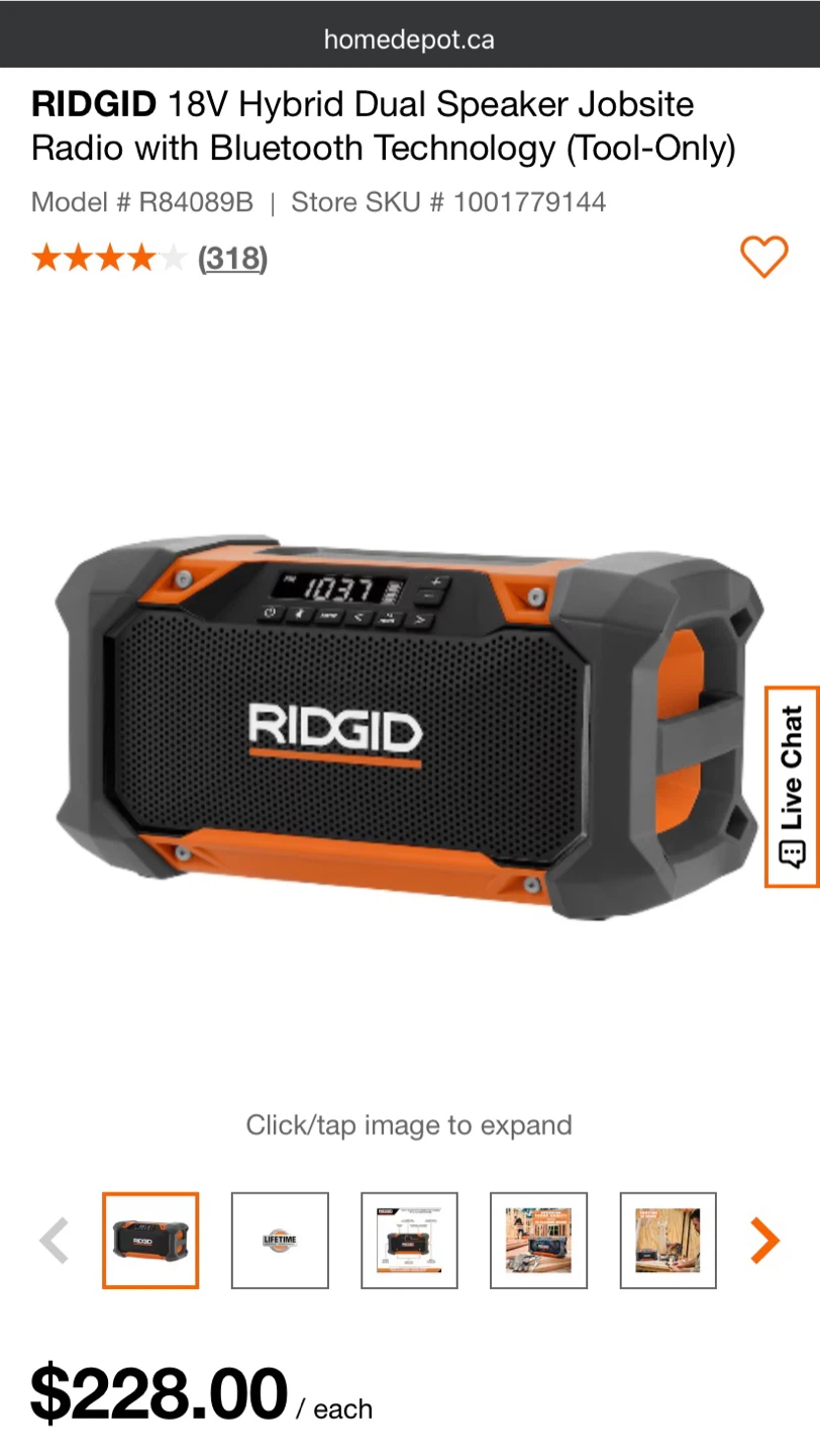 RIDGID 18V Hybrid Dual Speaker Jobsite Radio with Bluetooth