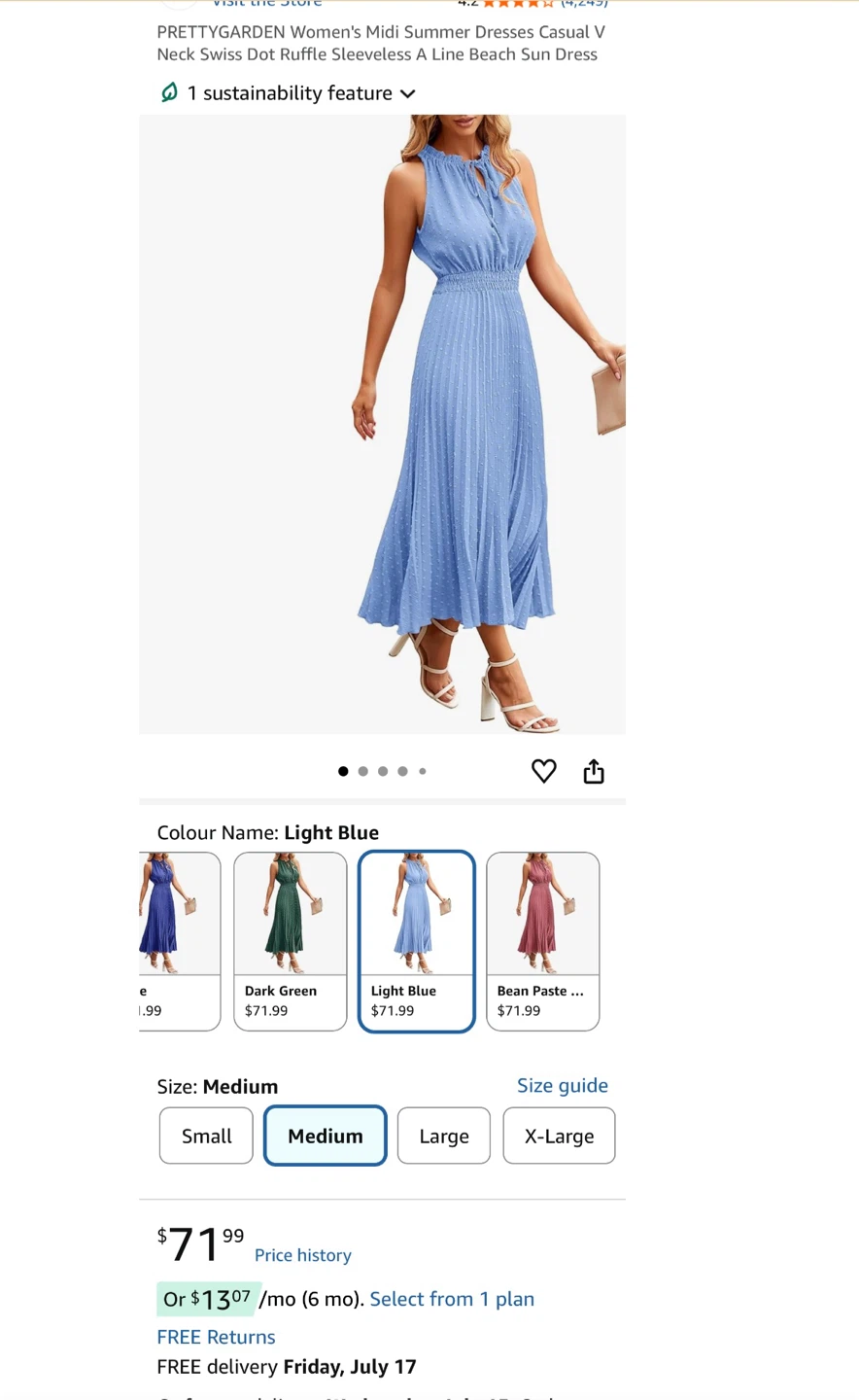 PRETTYGARDEN Women's Midi Summer Dress - Light Blue, Medium