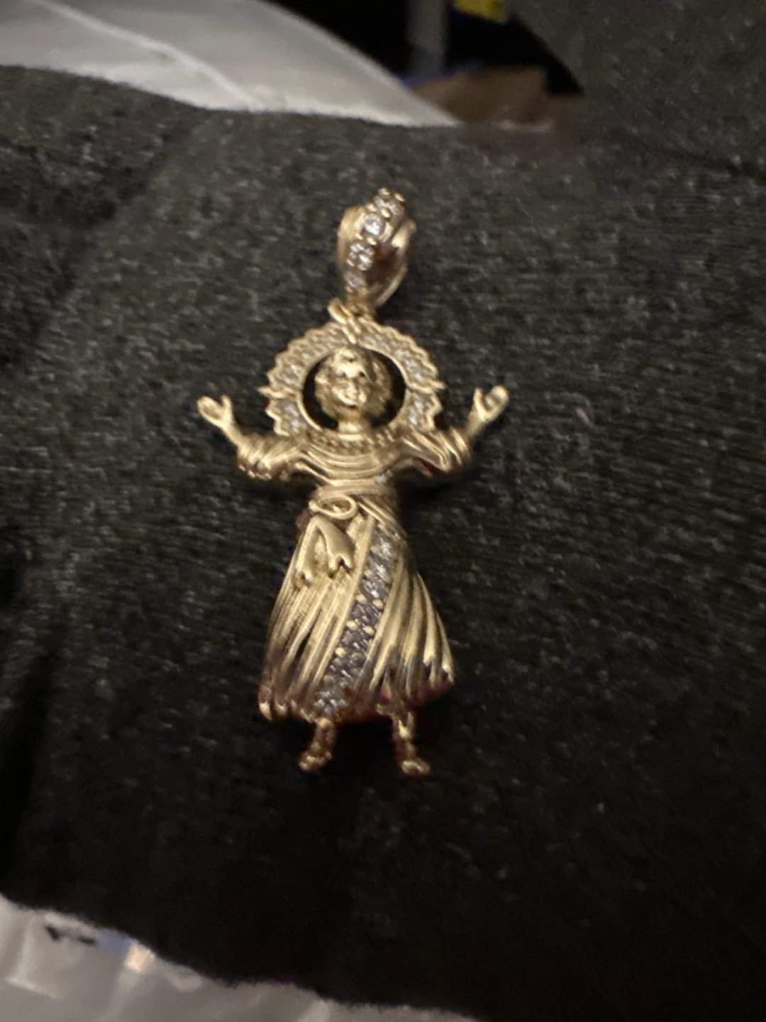 14k Gold laminated Religious Charm Pendant with Crystals - photo 2