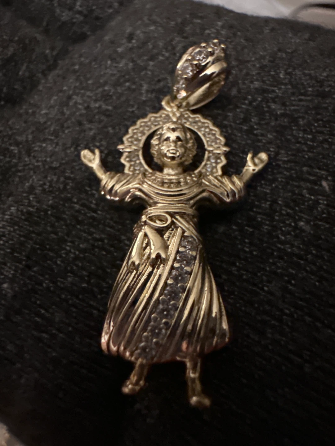 14k Gold laminated Religious Charm Pendant with Crystals