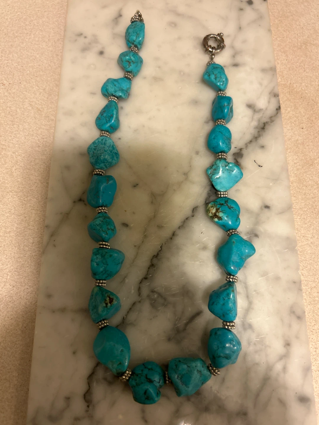 Chunky Turquoise Nugget Necklace with Silver Clasp