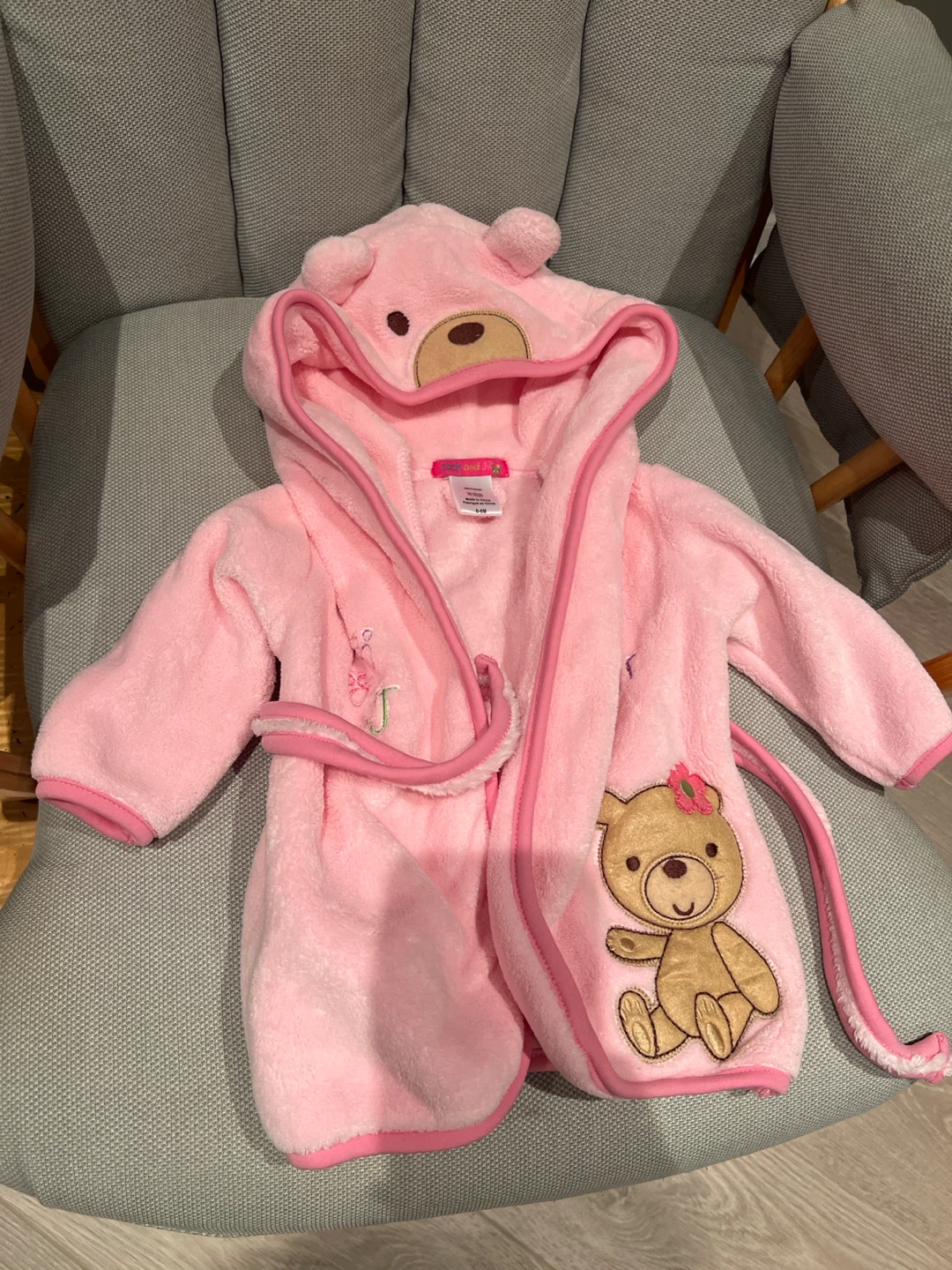 Pink Teddy Bear Hooded Robe 0-6 Months