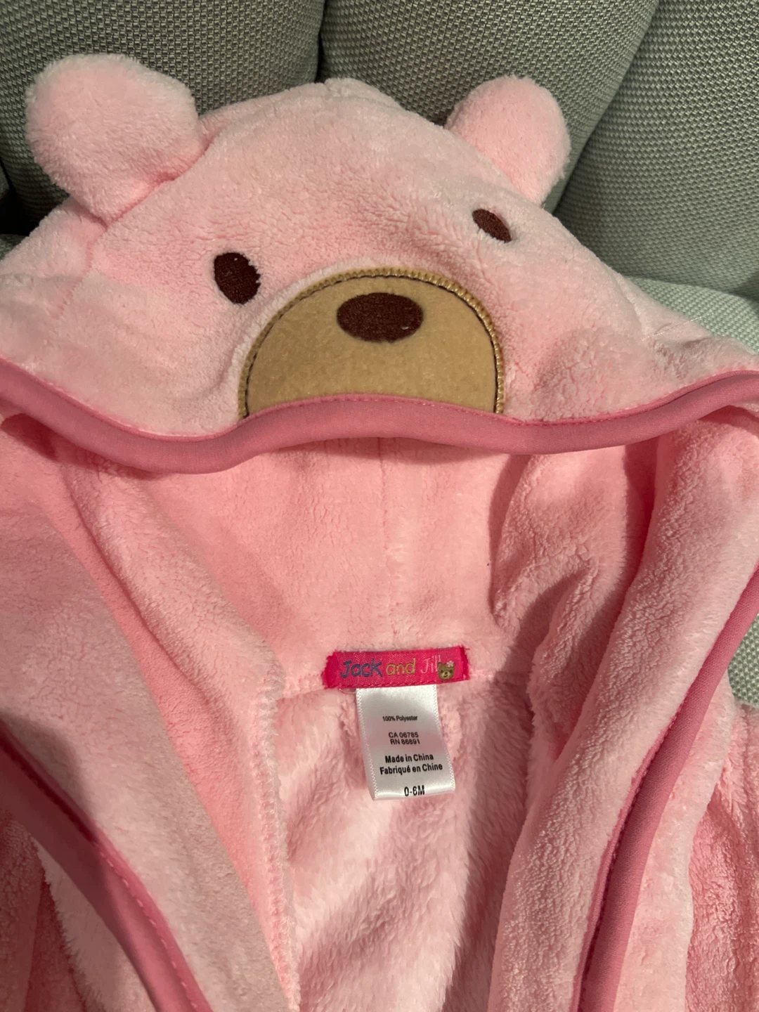 Pink Teddy Bear Hooded Robe 0-6 Months - photo 2