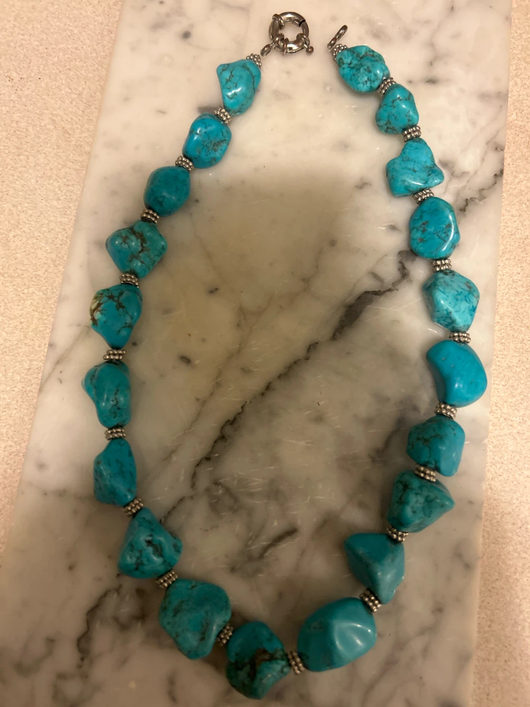 Chunky Turquoise Nugget Necklace with Silver Clasp - photo 2