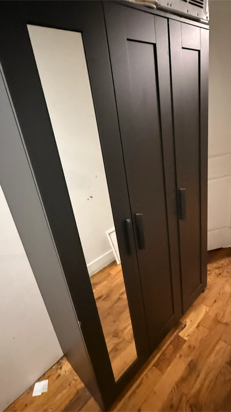 Dark Brown 3-Door Wardrobe with Mirror
