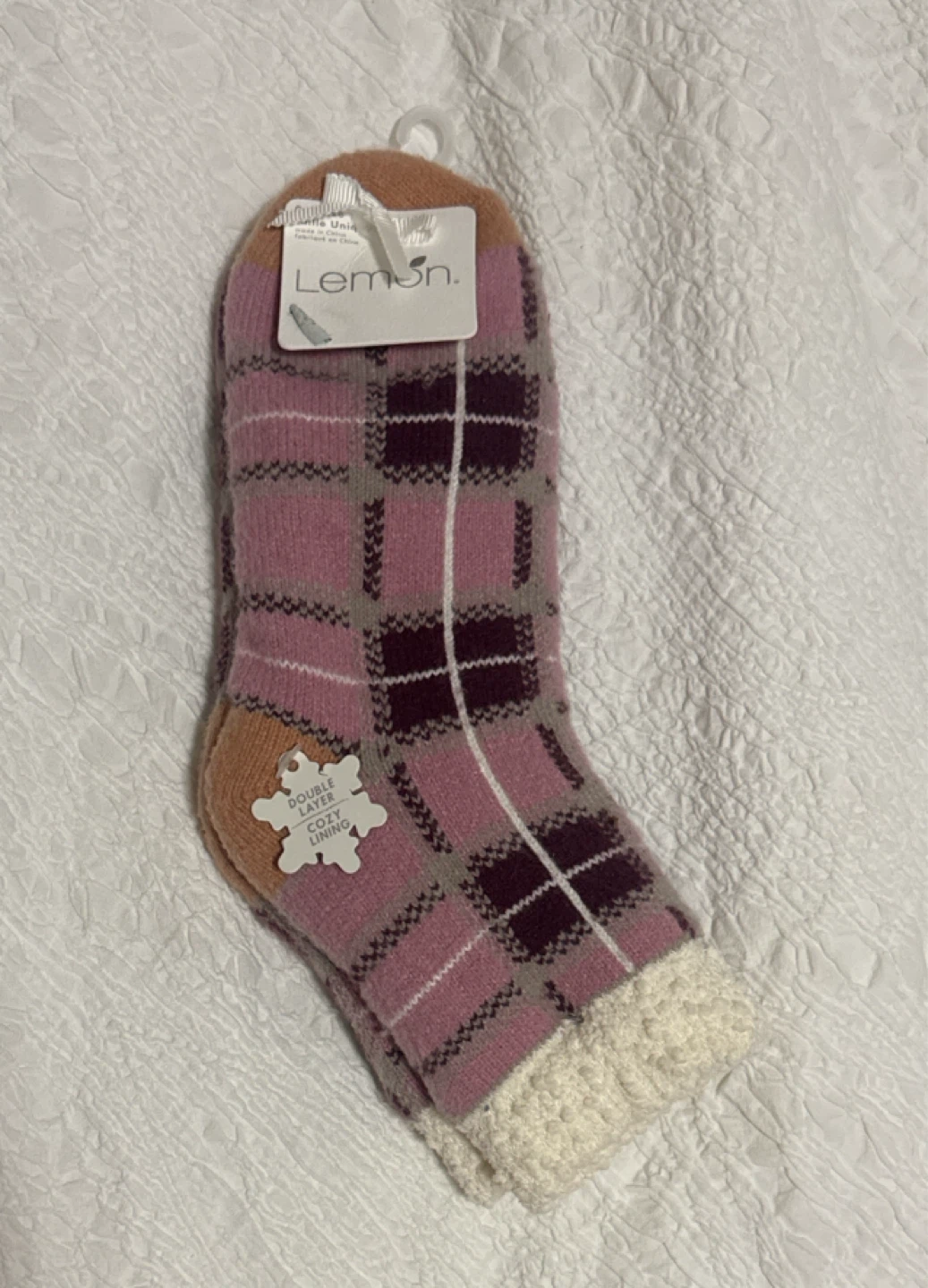 Lemon Plaid Cozy Lined Socks