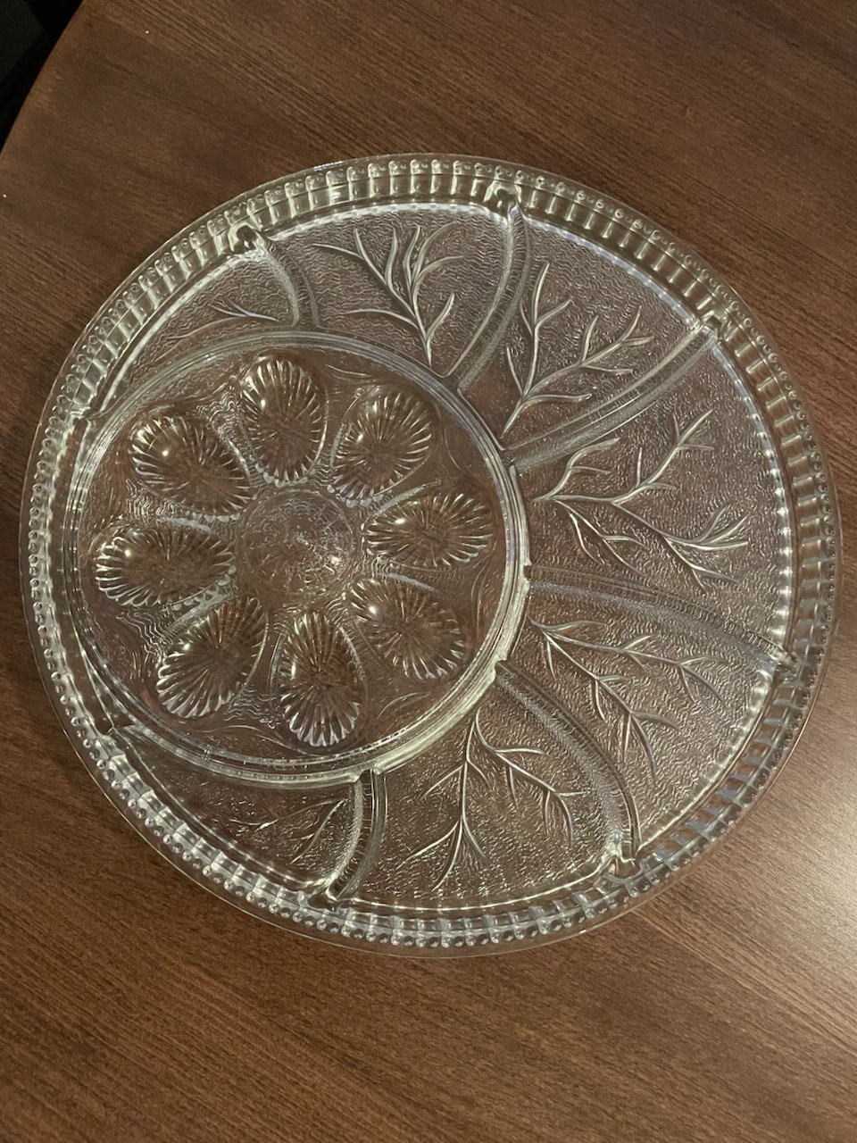 MCM Indiana Glass Relish Tray with Leaf Design