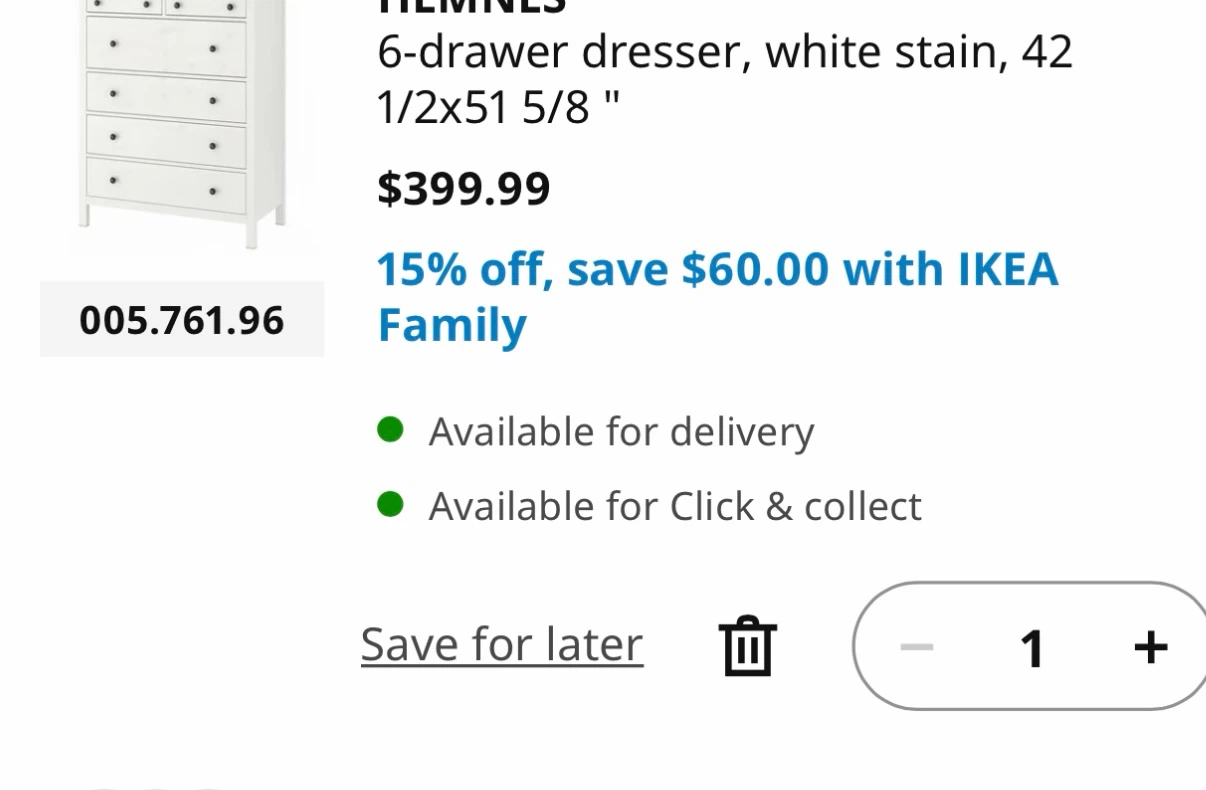 IKEA HEMNES 6-Drawer Dresser - White Stain - photo 4