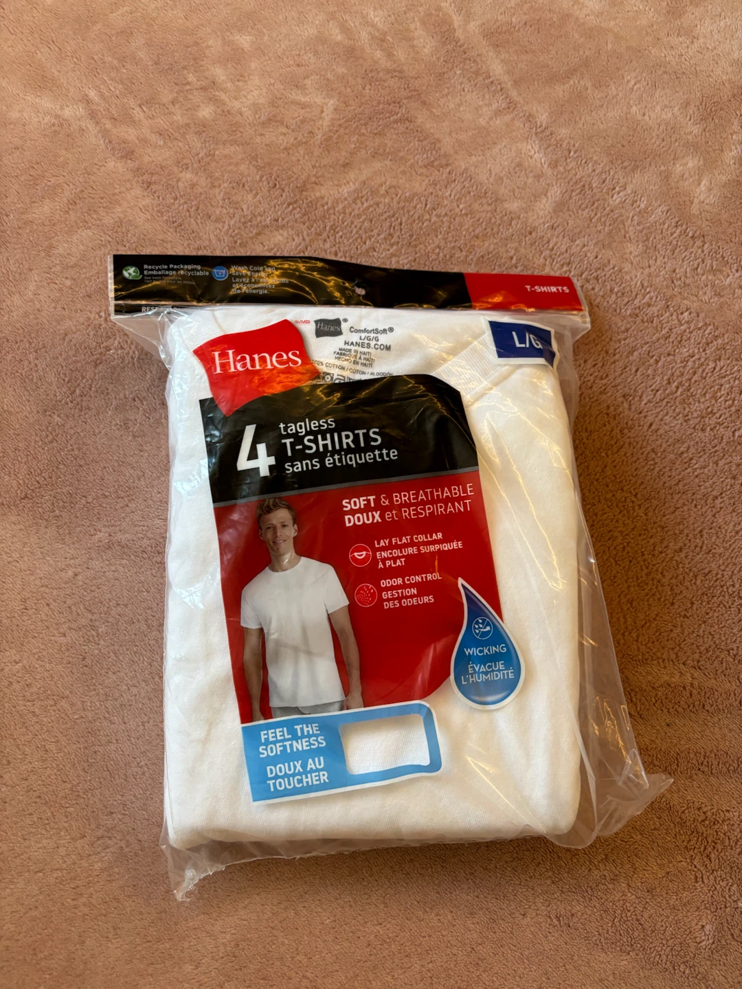 Hanes 4-Pack Tagless T-Shirts Size L/G