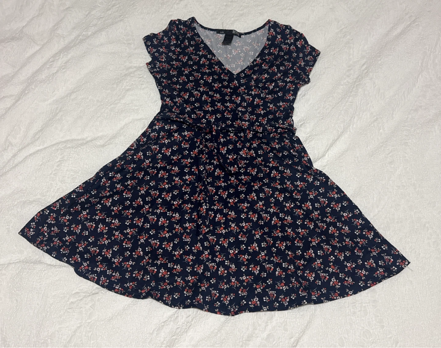 Rebel Sugar Navy Floral Wrap Dress - Size L