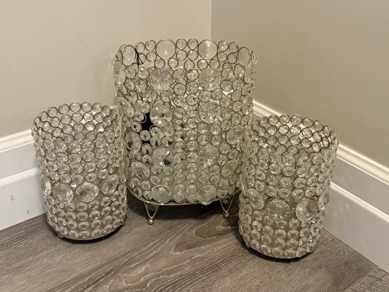 Set of 3 Crystal Decor Candle Holders/hurricanes