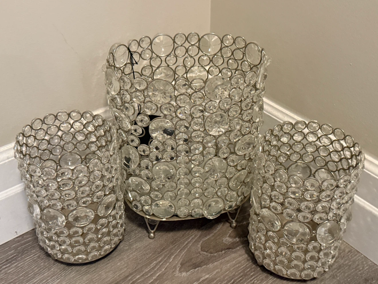 Set of 3 Crystal Decor Candle Holders/hurricanes - photo 2