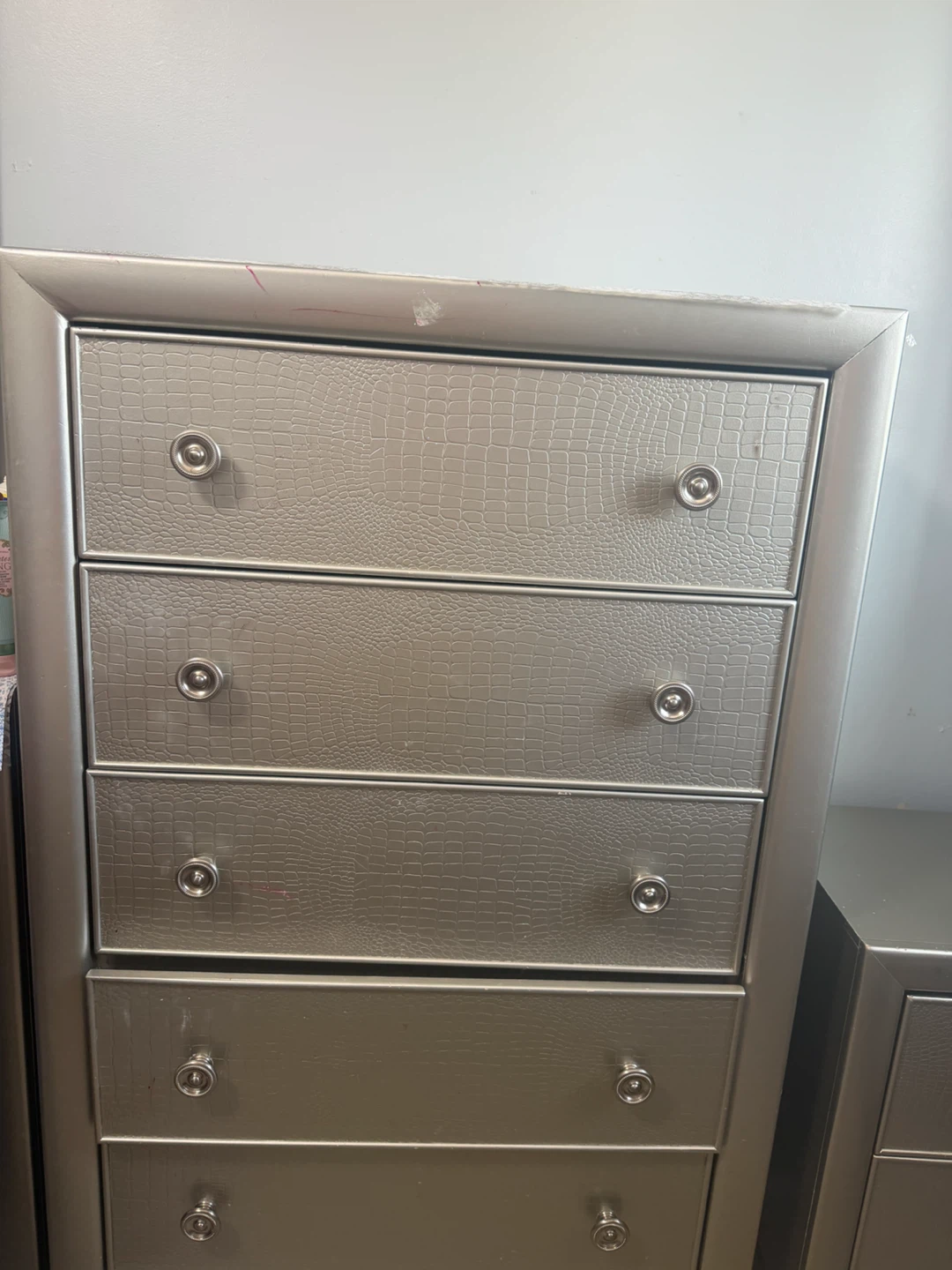 Silver Faux Croc 5-Drawer Dresser