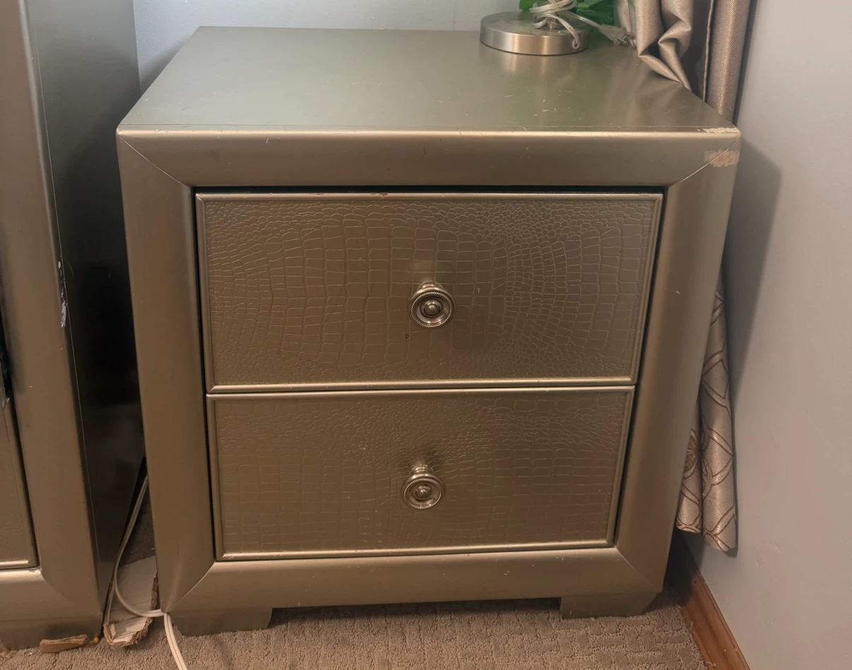 Gold Nightstand with 2 Drawers