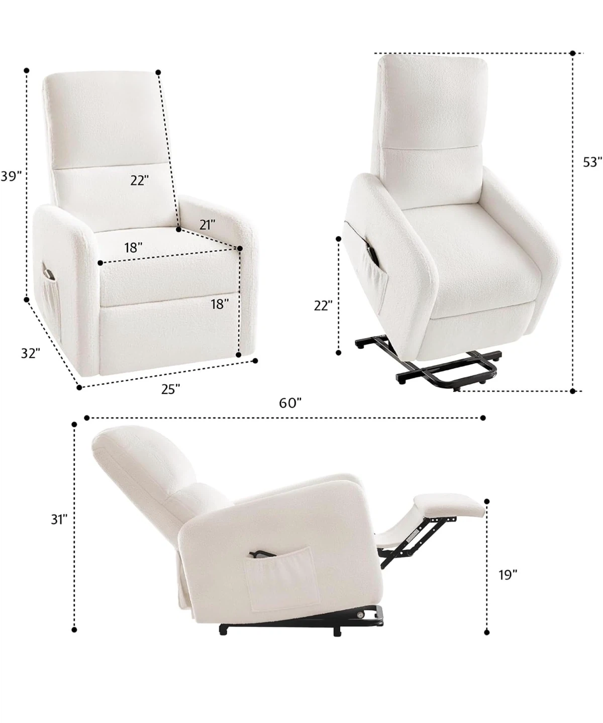 Cream Teddy Fabric Power Lift Recliner Chair - photo 3