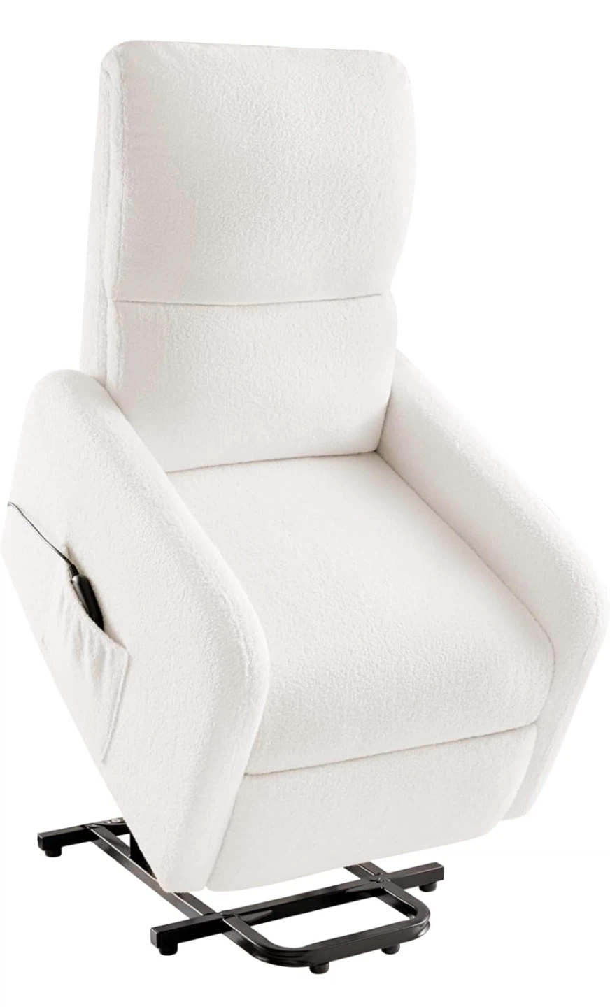 Cream Teddy Fabric Power Lift Recliner Chair - photo 5