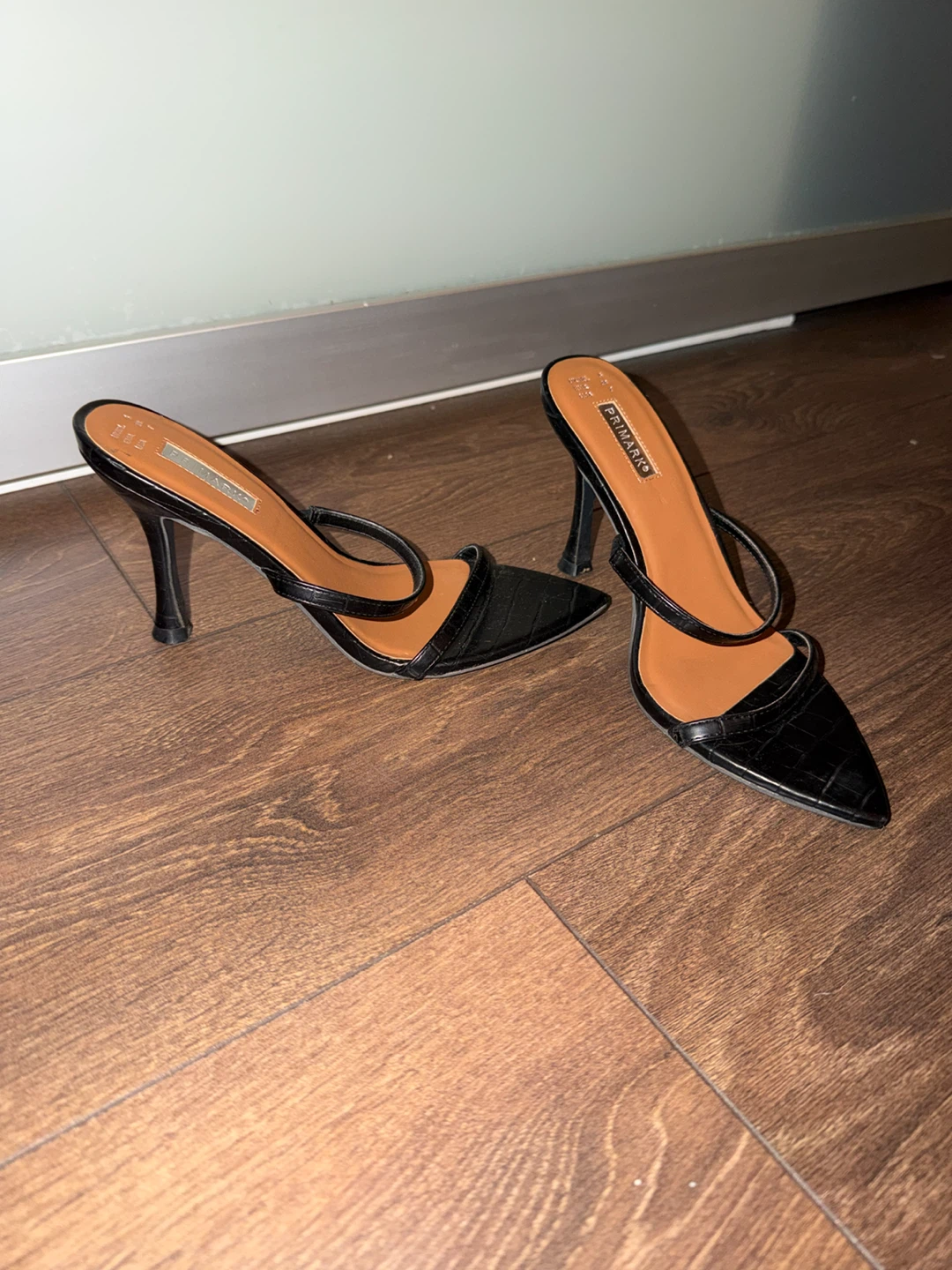 Primark Black Croc-Embossed Heeled Mules