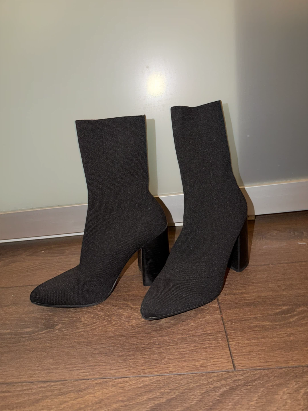Black sock boots with block heel