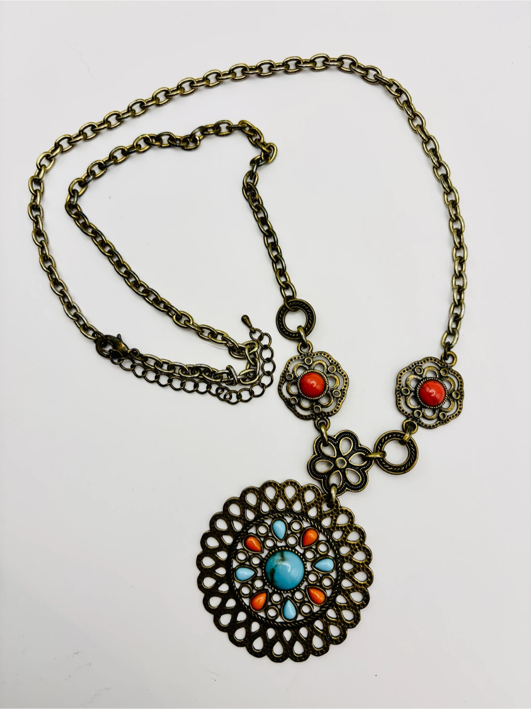Vintage Boho Pendant Necklace with Turquoise and Coral Accents - photo 5